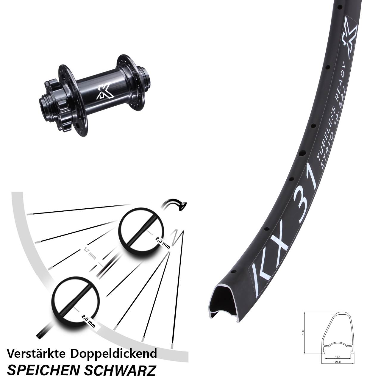 28 Zoll KX 31 Offset 6-loch Disc Laufrad 12x100