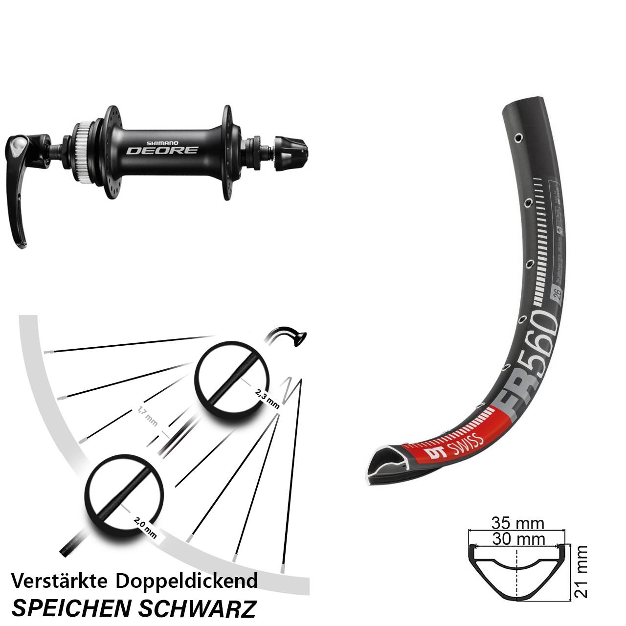 Centerlock Vorderrad QR 26 Zoll DT Swiss FR 560 Shimano Deore