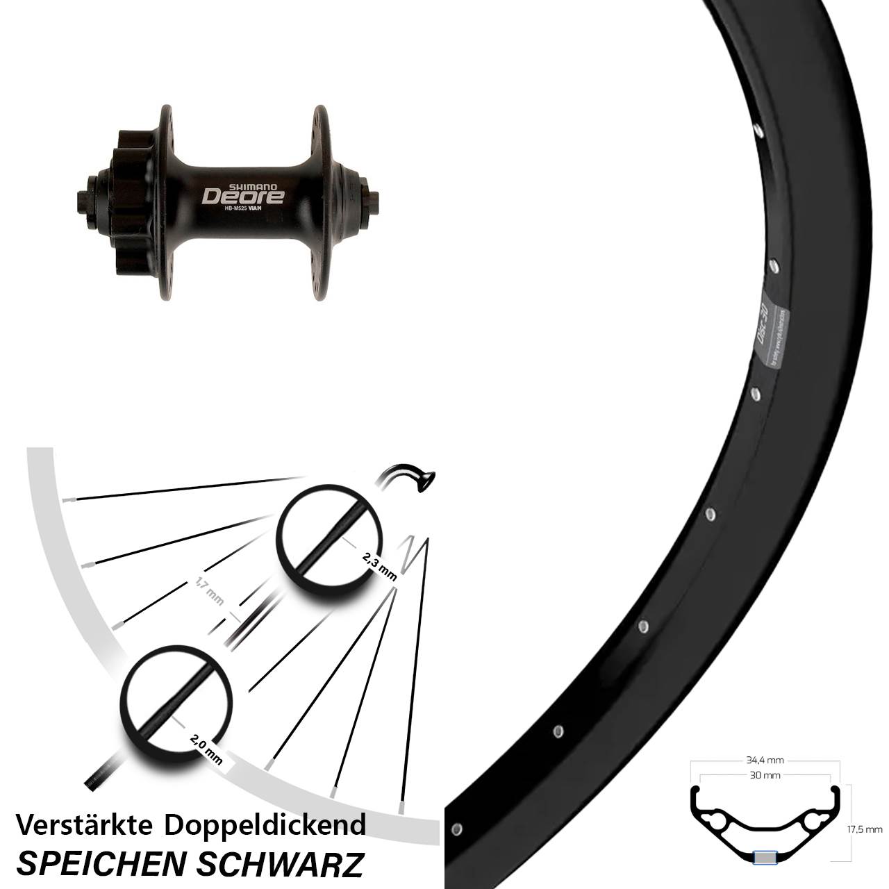 Disc Laufrad 29 Zoll Ryde Disc 30 Shimano Deore für Schnellspanner