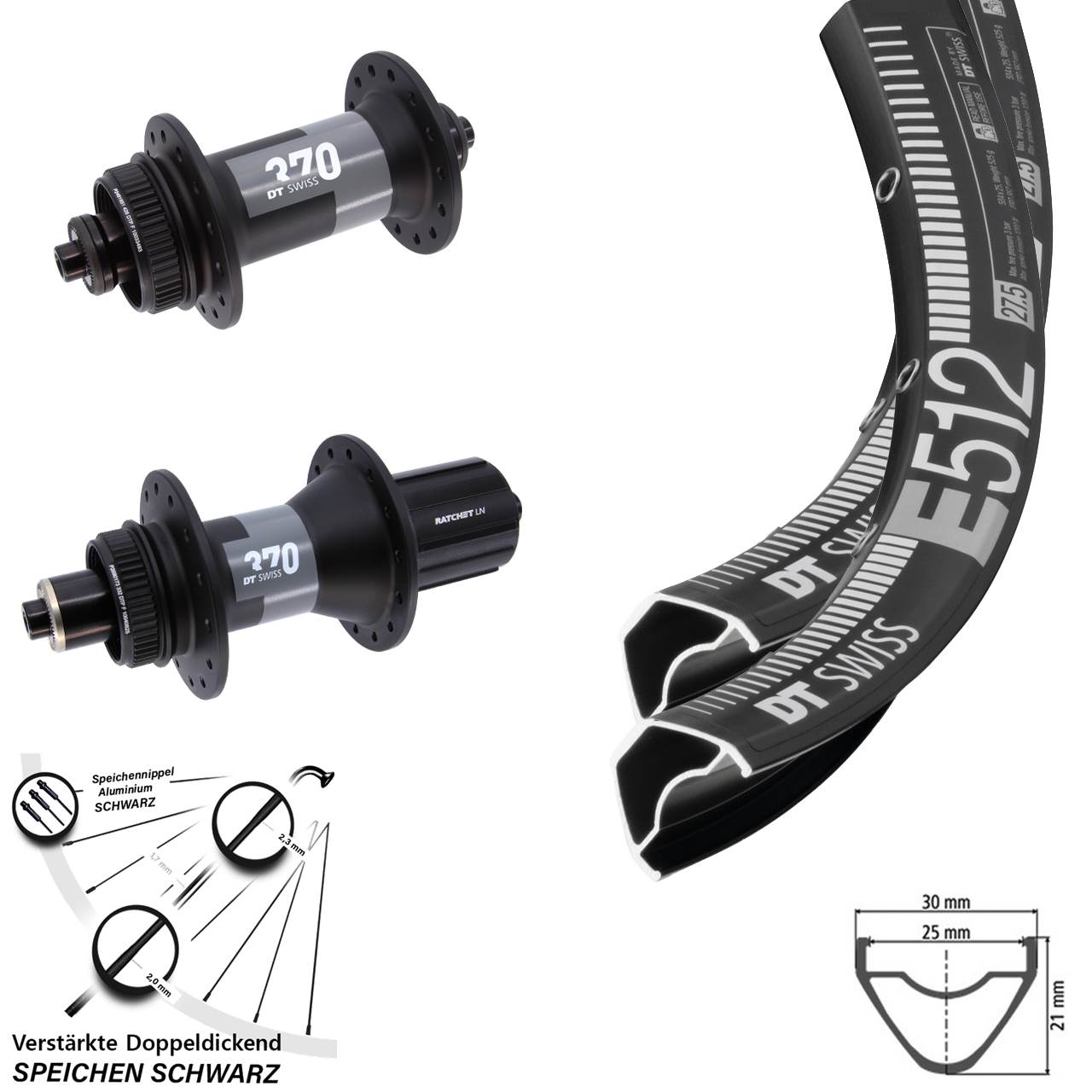 DT Swiss E512 370 QR 29 Zoll Laufradsatz Centerlock für Schnellspanner 8-12 fach
