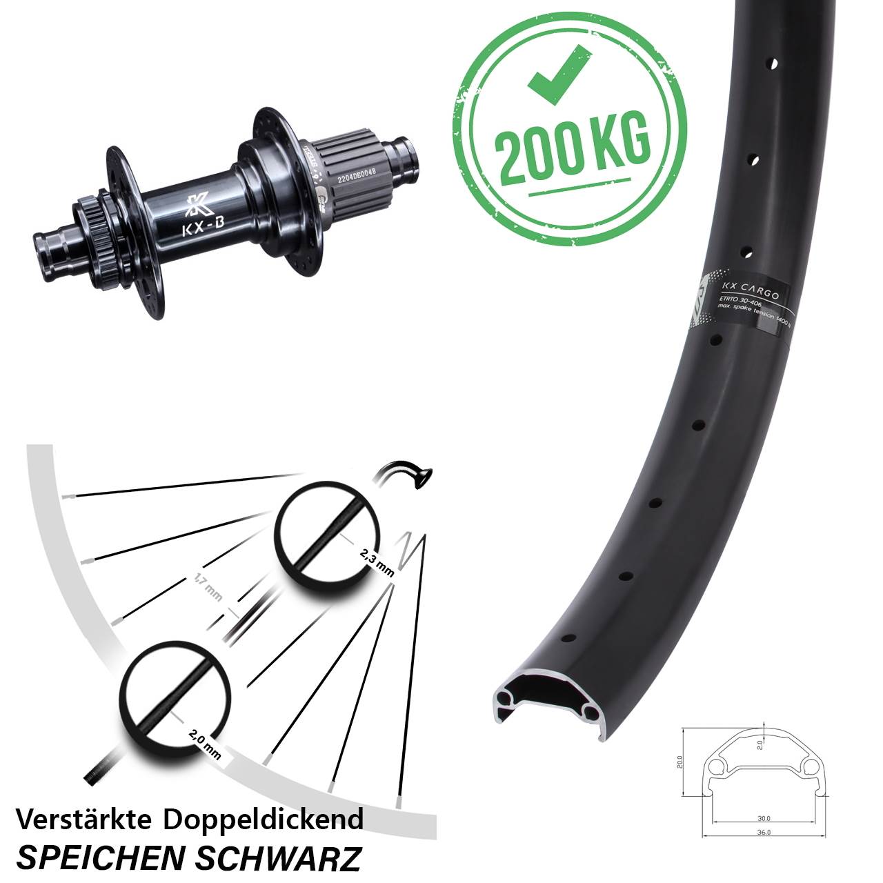 29 Zoll KX-B Cargo Stahlachse Hinterrad Centerlock 12x148 Boost Micro Spline