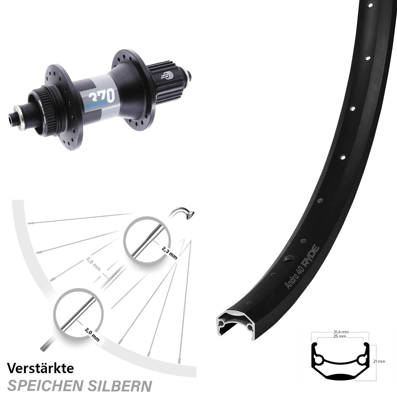 Ryde Andra 40 DT Swiss 370 Hybrid 650B Disc Laufrad QR Boost Shimano Micro Spline