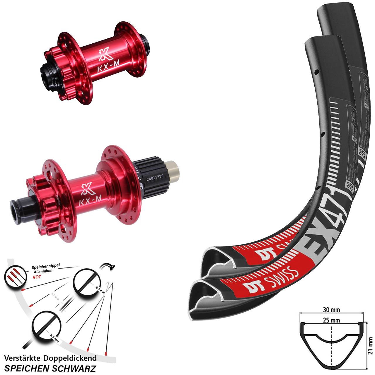 29 Zoll DT Swiss EX471 KX-M rot Disc Laufradsatz 15x100 12x142 Shimano Micro Spline