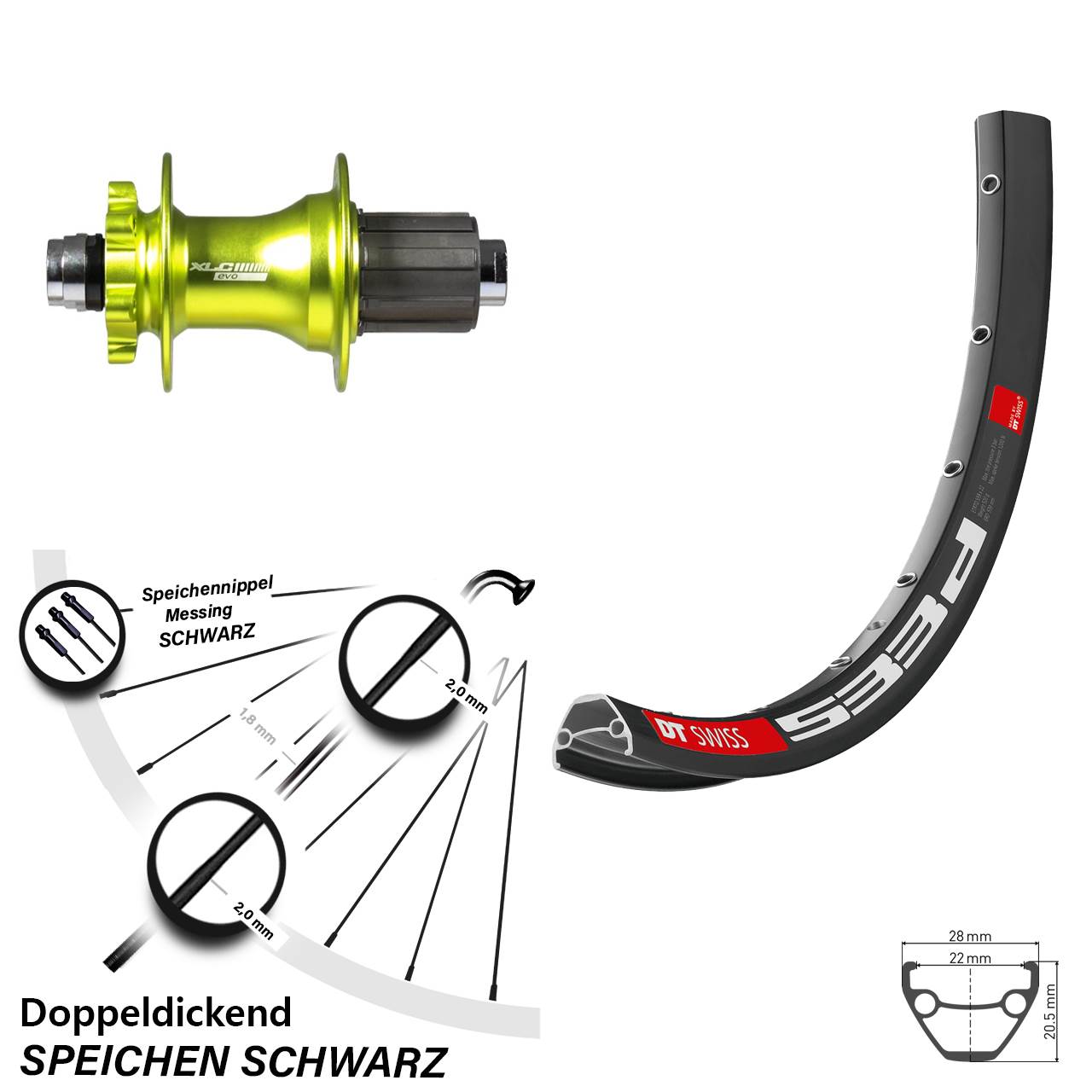 Disc Hinterrad 12x142 28 Zoll DT Swiss 533 D XLC grün 8-11 fach HG