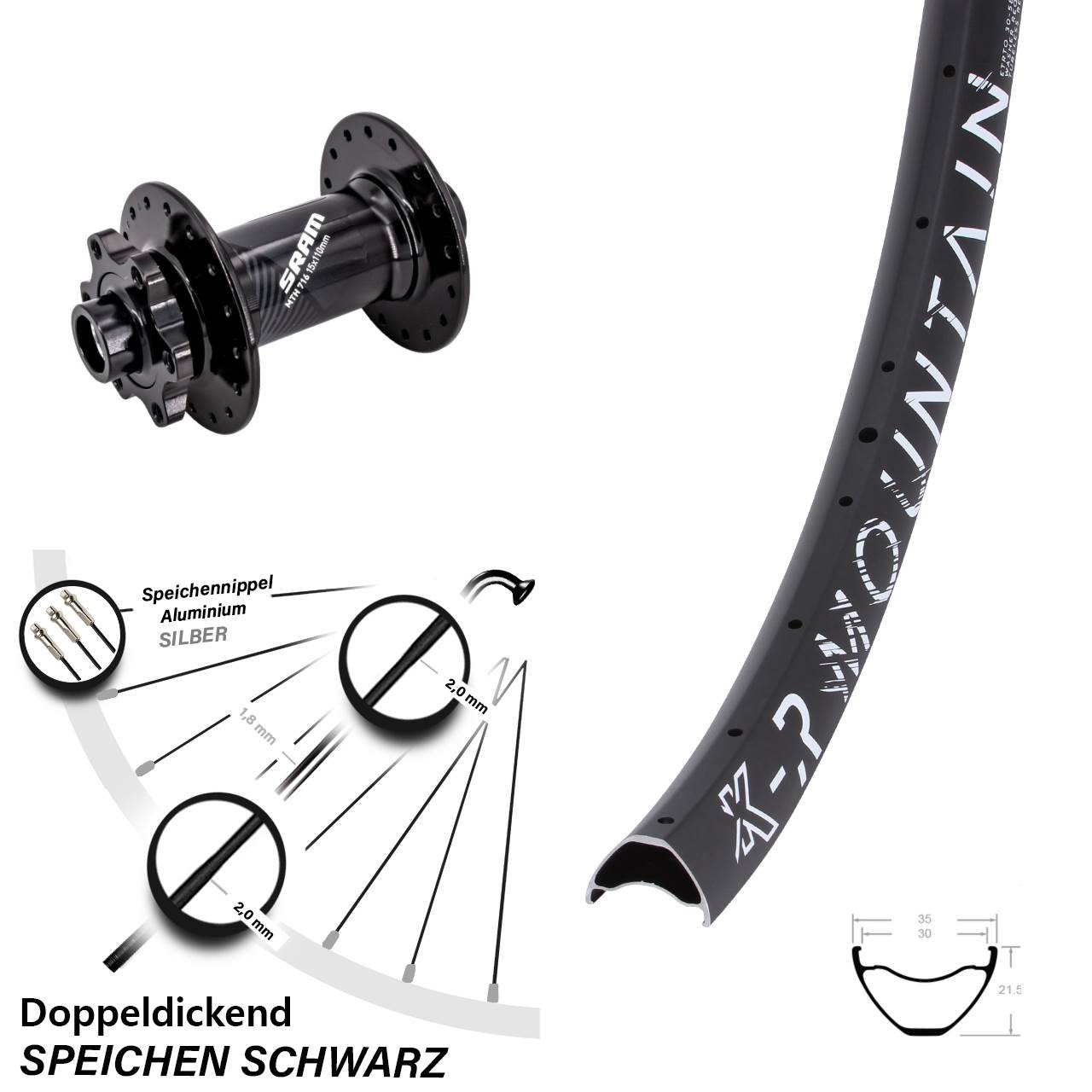 Boost Disc Vorderrad 15x110 29 Zoll KX-R Mountain Sram 716