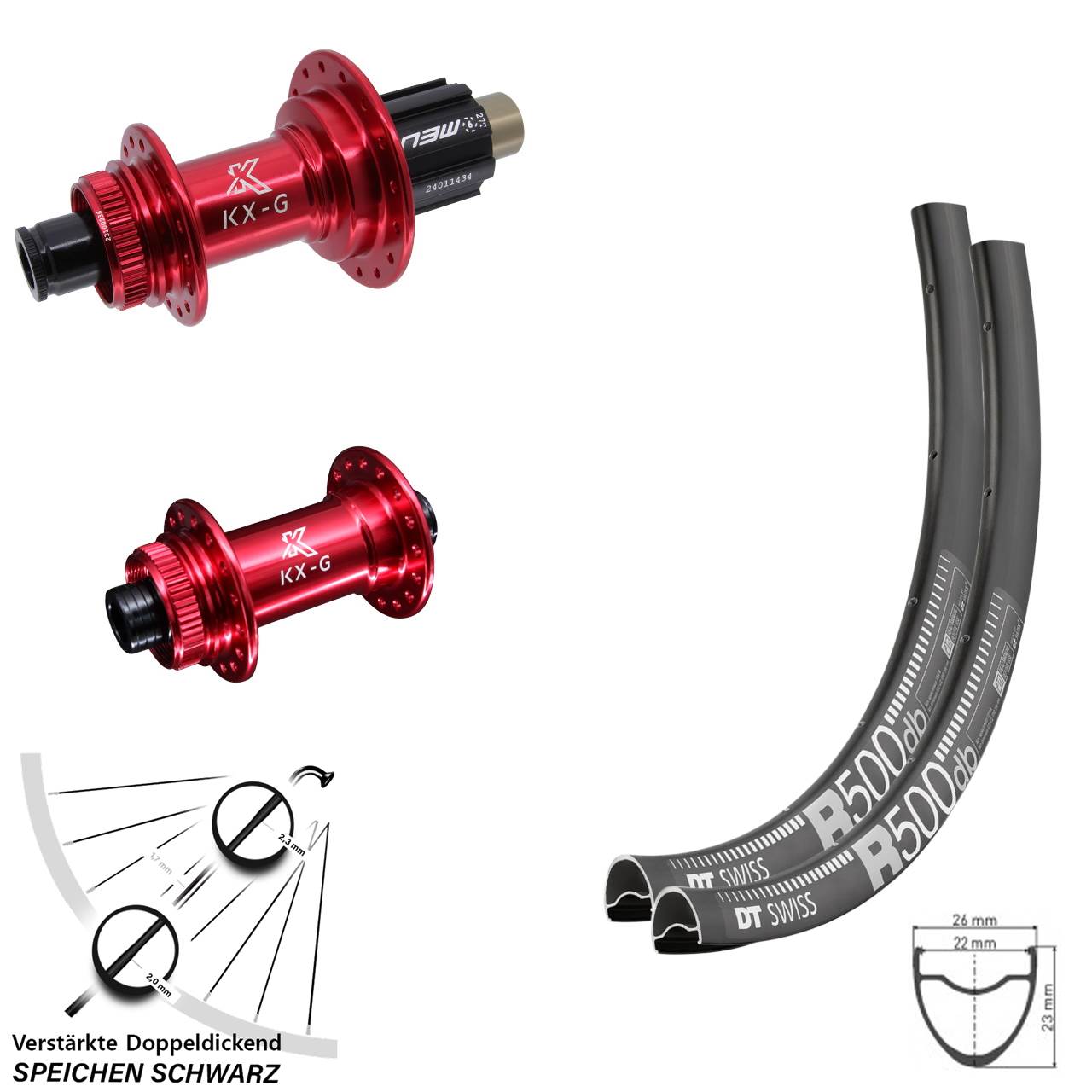 28-29 Zoll DT Swiss R 500 KX-G rot Laufradsatz Centerlock 15x100 12x142 Campa N3W