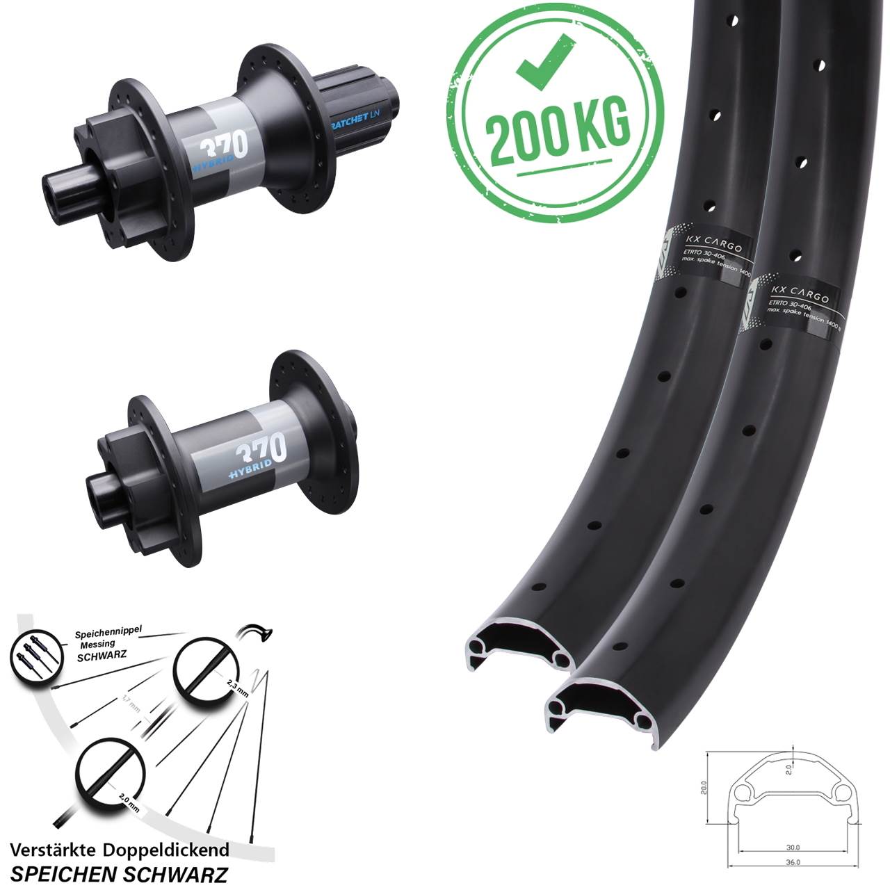 Boost Disc Laufradsatz 15x110 12x148 29 Zoll KX Cargo DT Swiss Hybrid 370 8-11 fach