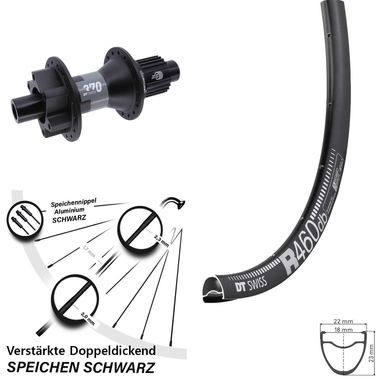 Hinterrad 6-Loch 28 Zoll DT Swiss R 460-370 Micro Spline 12x142
