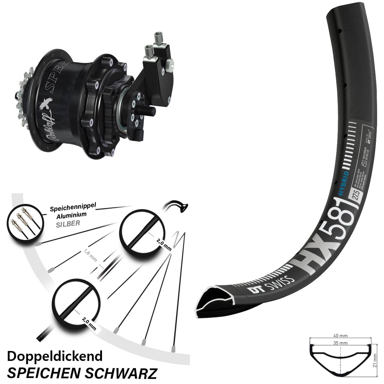 27,5 Zoll DT Swiss HX581 Rohloff Speedhub 500/14 TS DB OEM