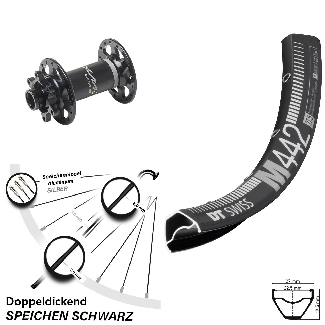Disc Vorderrad 28 Zoll DT Swiss M 442 Miche XMH 550 15x110 Boost