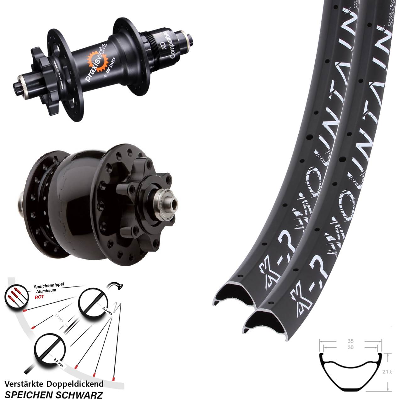 27,5 Zoll KX-R Mountain DT Swiss 350 SON 28 Disc Laufrad-Satz QR XD