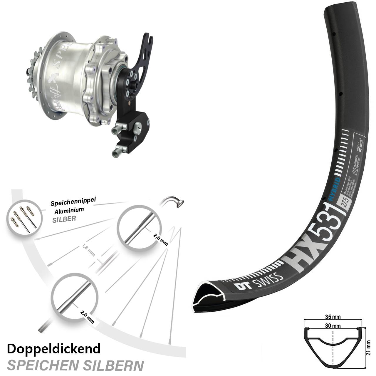 DT Swiss HX 531 Rohloff Speedhub 500/14 CC DB PM 29 Zoll Disc Laufrad