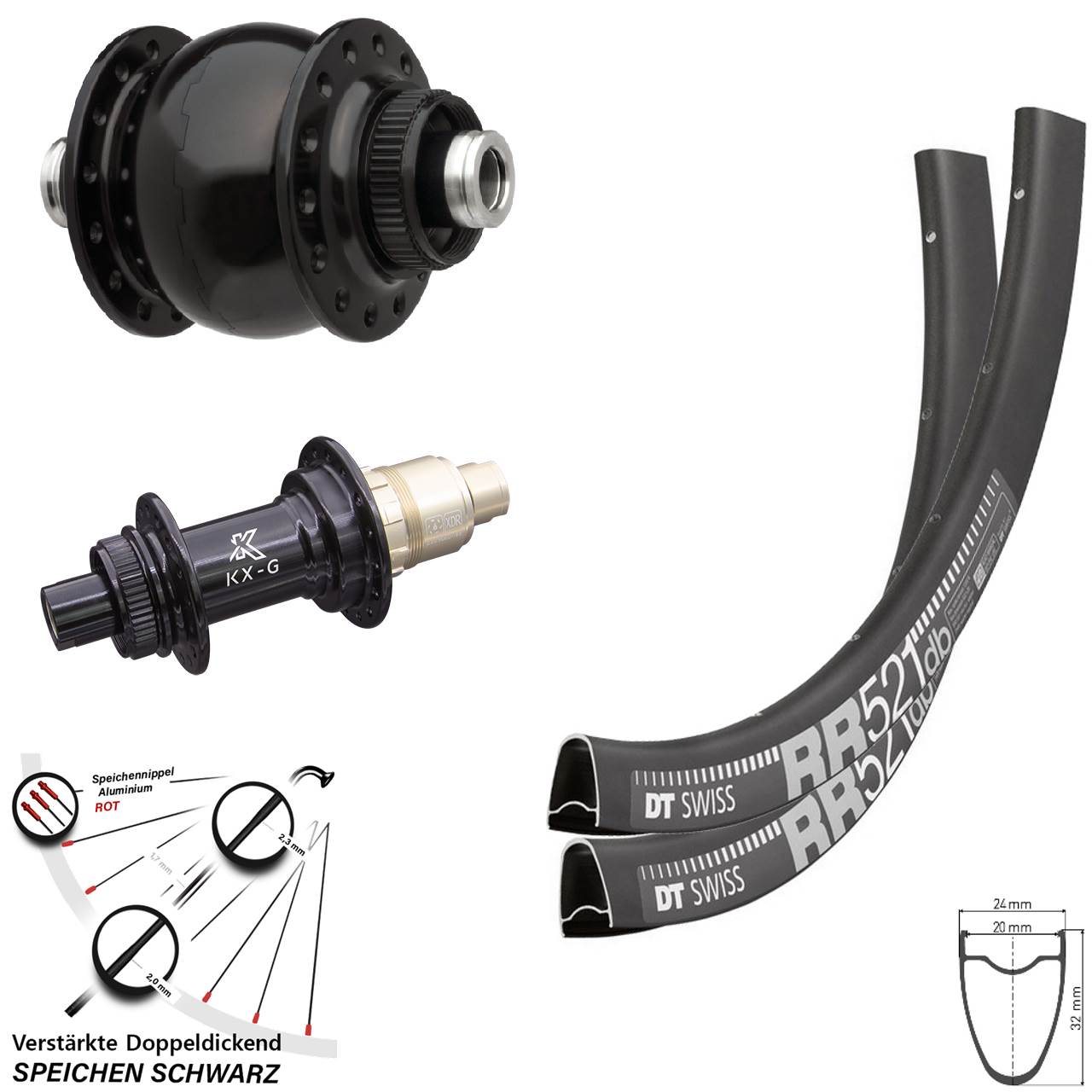 Disc Laufradsatz DT Swiss RR521 KX-G SON 28 Zoll XDR 11-12 fach 12x100/142