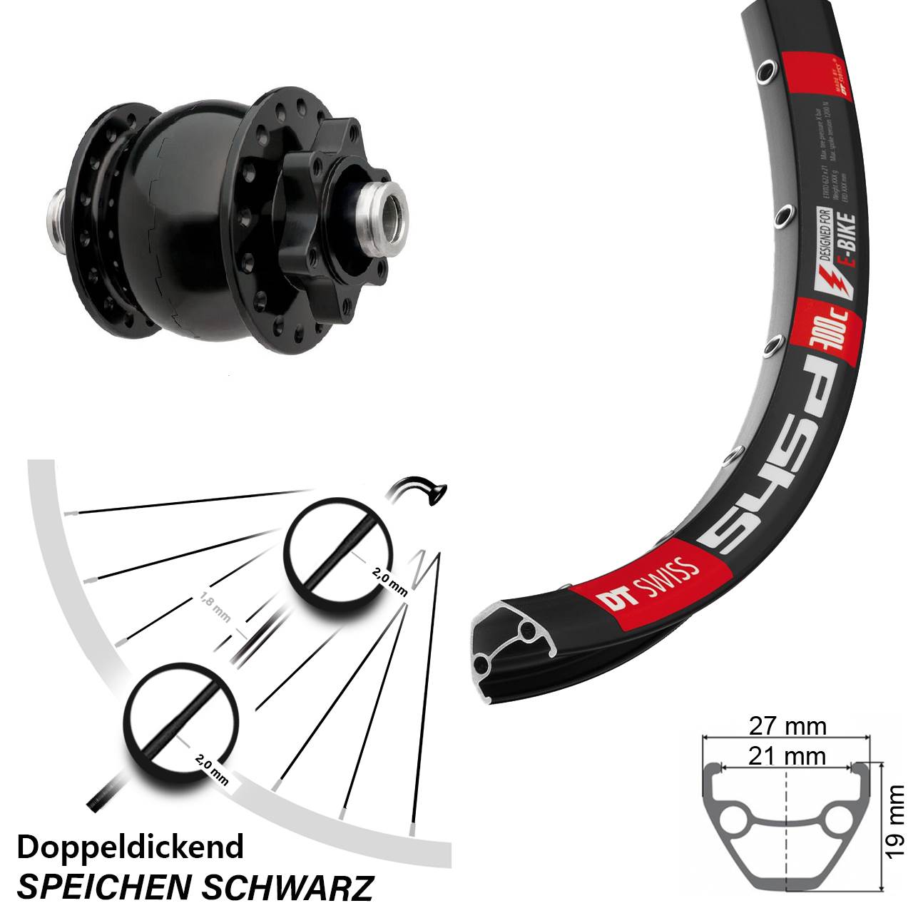 DT Swiss 545 SON 28 Zoll 6-Loch Nabendynamovorderrad 12x100