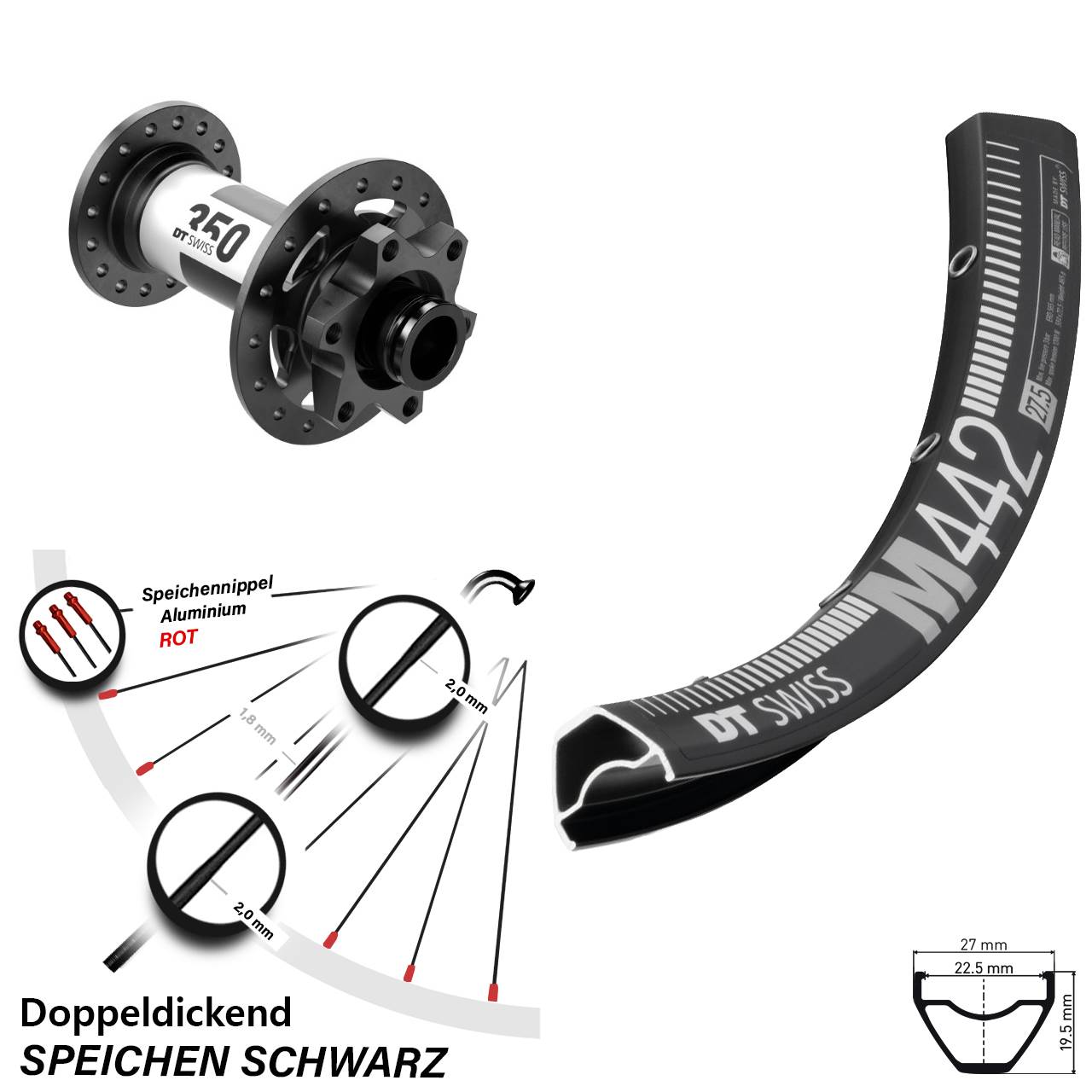 Disc Vorderrad 28 Zoll DT Swiss M 442 DT Swiss 350 15x110 Boost