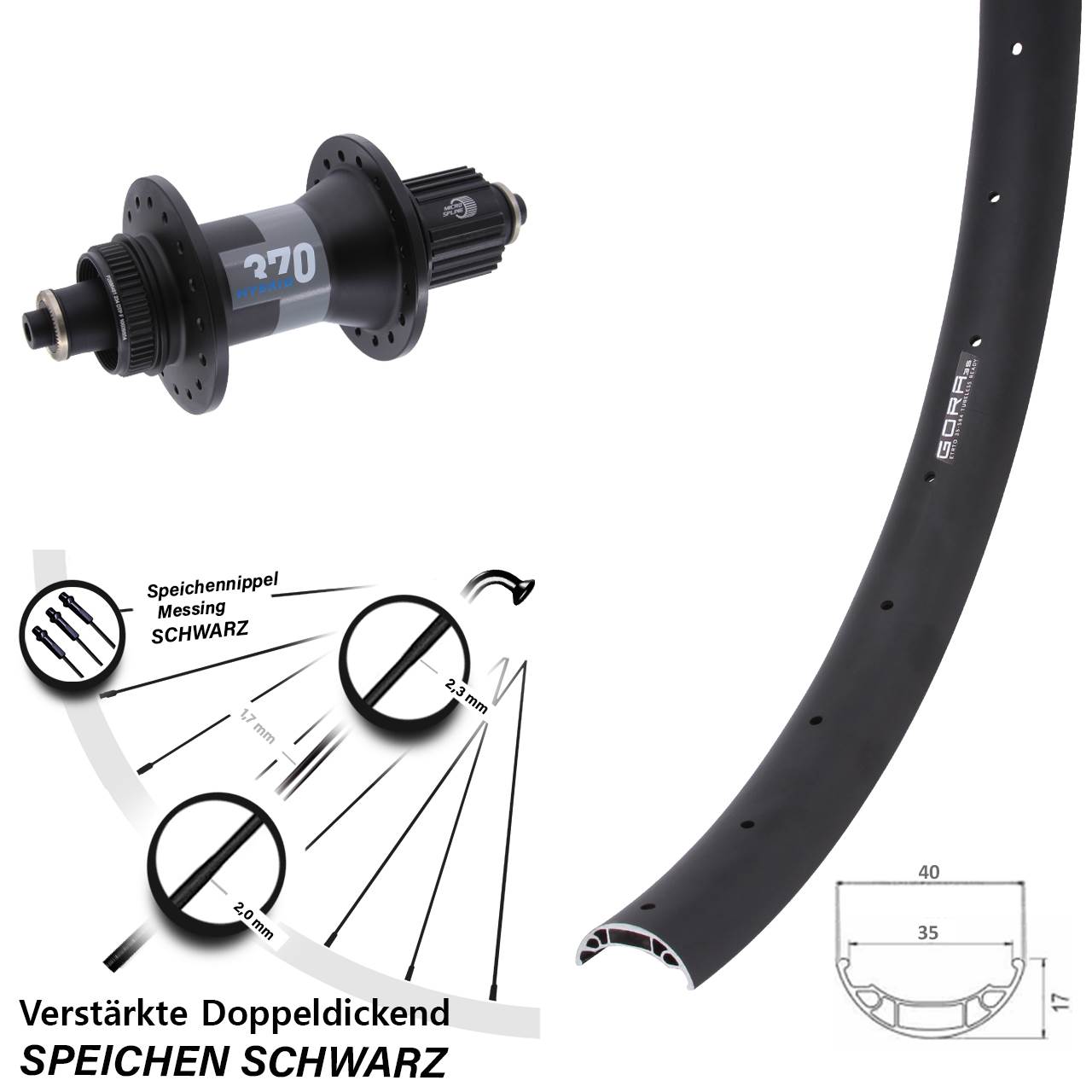 27,5 Zoll Gora 35 DT Swiss 370 Hybrid Disc Hinterrad für Schnellspanner Boost Micro Spline