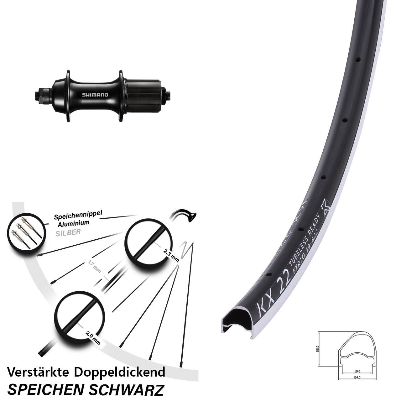 28 Zoll KX 22 OS Hinterradnabe Hinterrad für Schnellspanner 8-11 fach