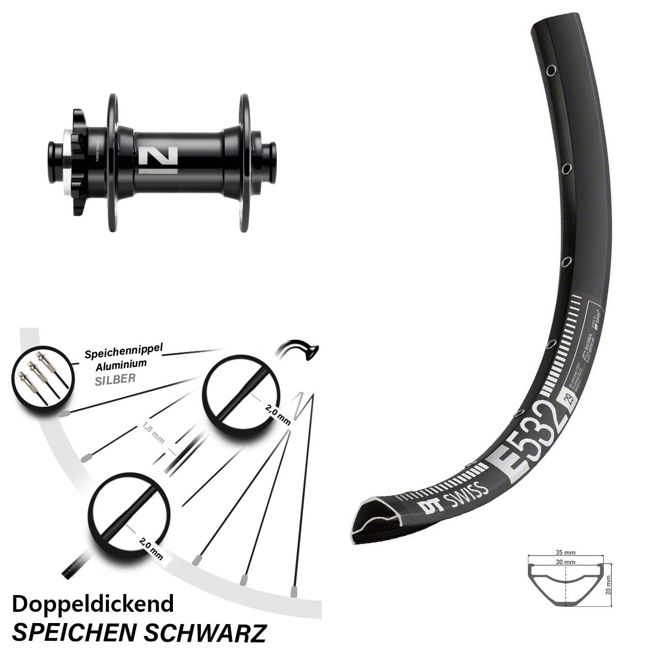 DT Swiss E532 Novatec D041 29 Zoll 6-Loch Vorderrad 15x110 Boost