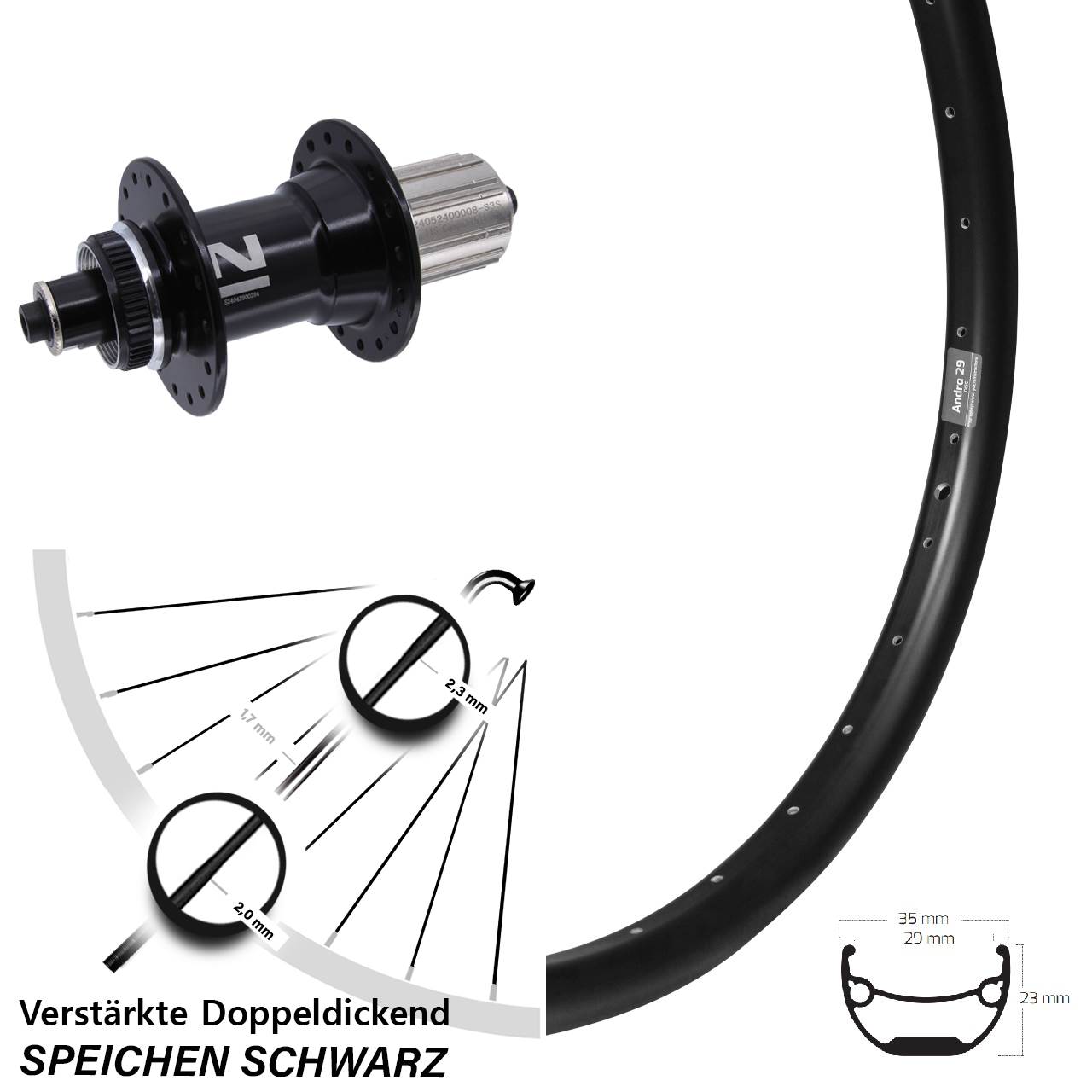Ryde Andra 29 Novatec D042 26 Zoll Hinterrad Centerlock QR 8-12 fach