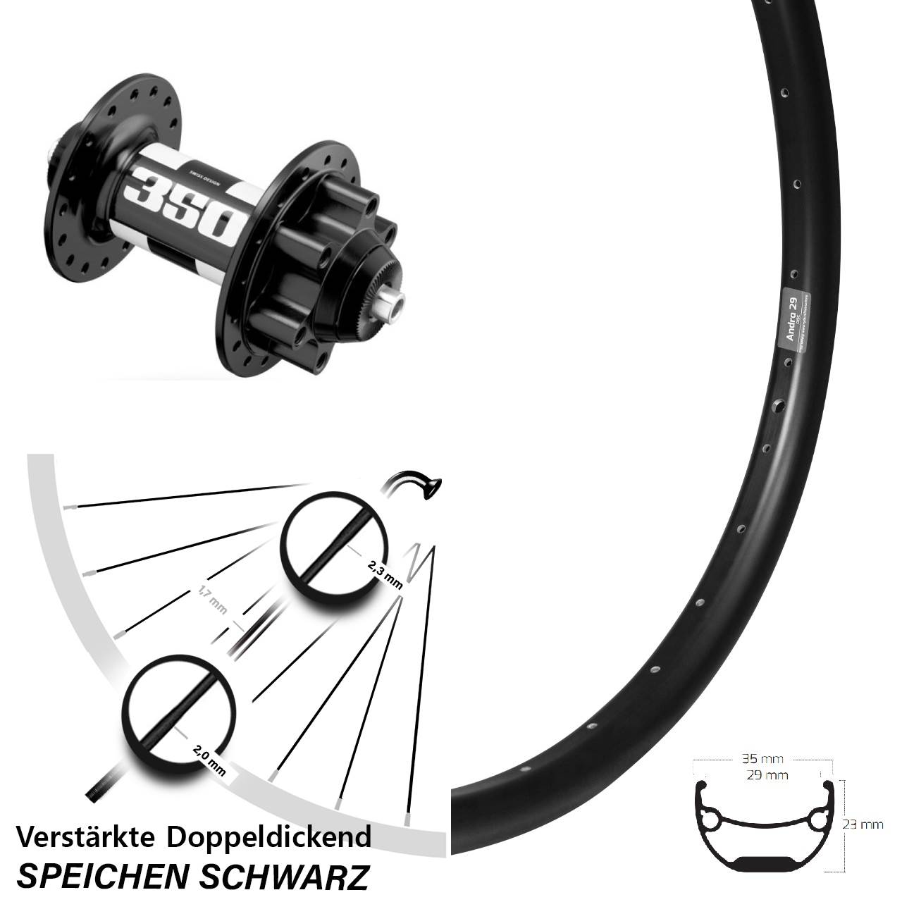 Ryde Andra 29 DT Swiss 350 20 Zoll Disc Vorderrad für Schnellspanner