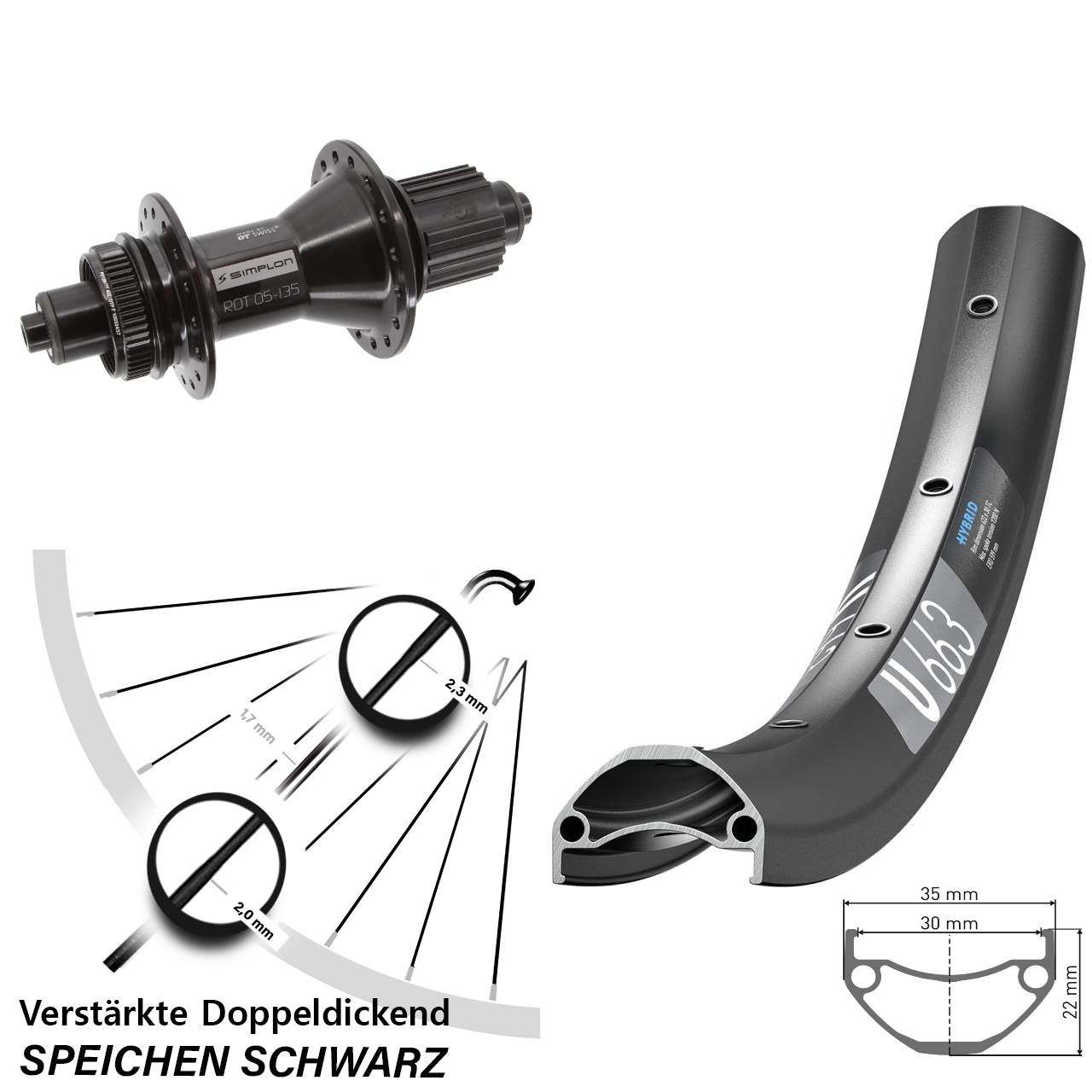 DT Swiss U663-370 Hybrid 29 Zoll Disc Laufrad für Schnellspanner Shimano Micro Spline