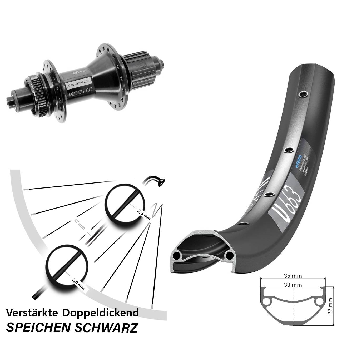 DT Swiss U663-370 Hybrid 29 Zoll Disc Laufrad für Schnellspanner Shimano Micro Spline
