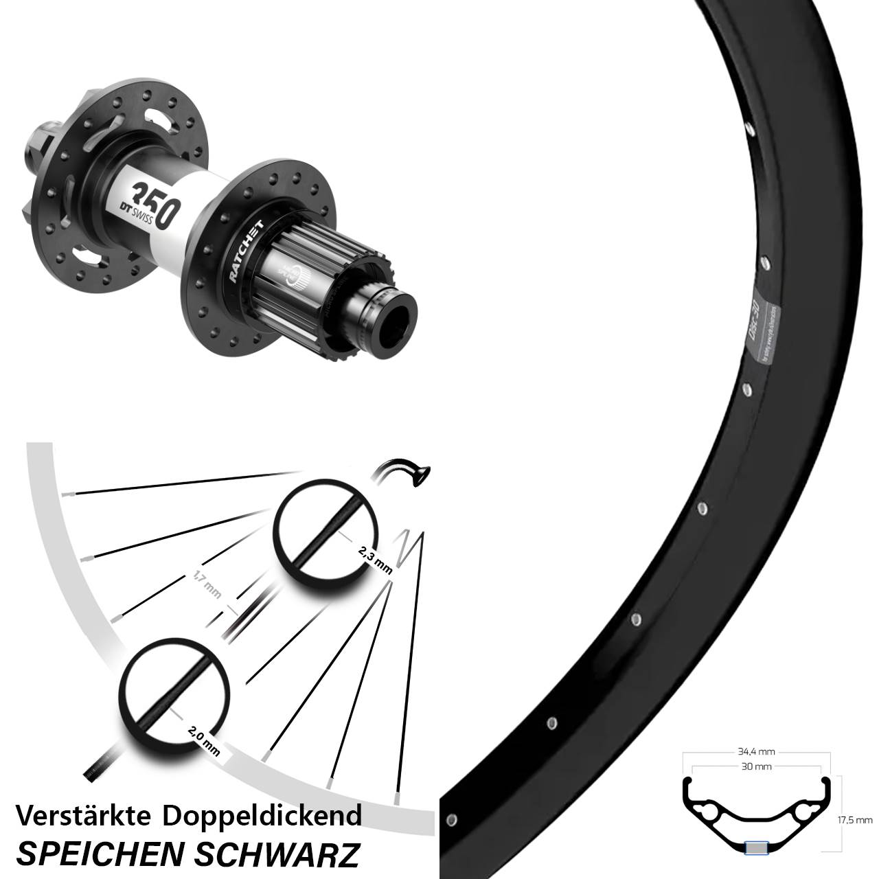 Hinterrad 29 Zoll Ryde Disc 30 DT Swiss 350 Shimano Micro Spline 12x148