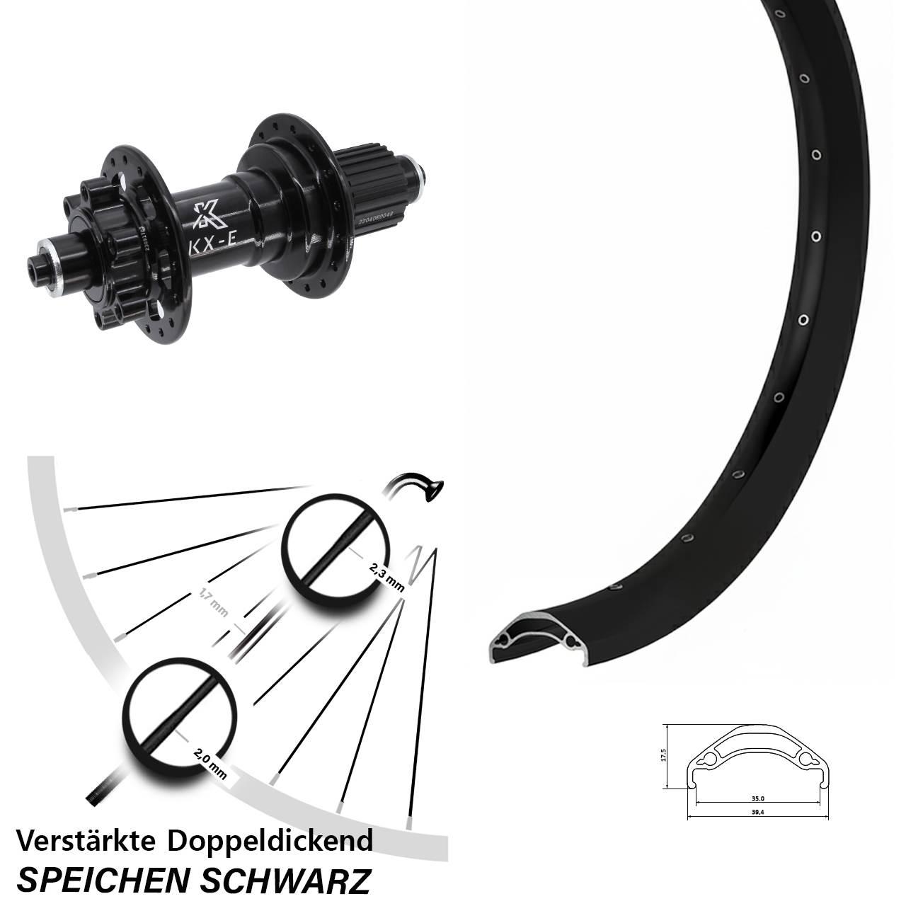 29 Zoll Ryde Disc 35 KX-E Heavy Duty Hinterrad 6-Loch QR Boost Micro Spline