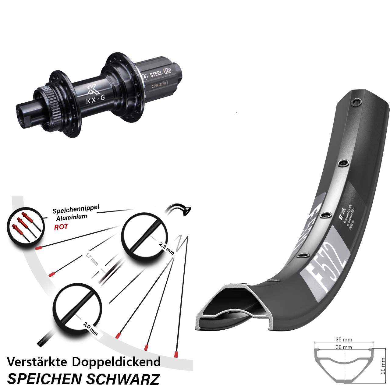 27,5 Zoll DT Swiss F 572 KX-GS verstärkt Centerlock Hinterrad 12x142 8-12 fach HG
