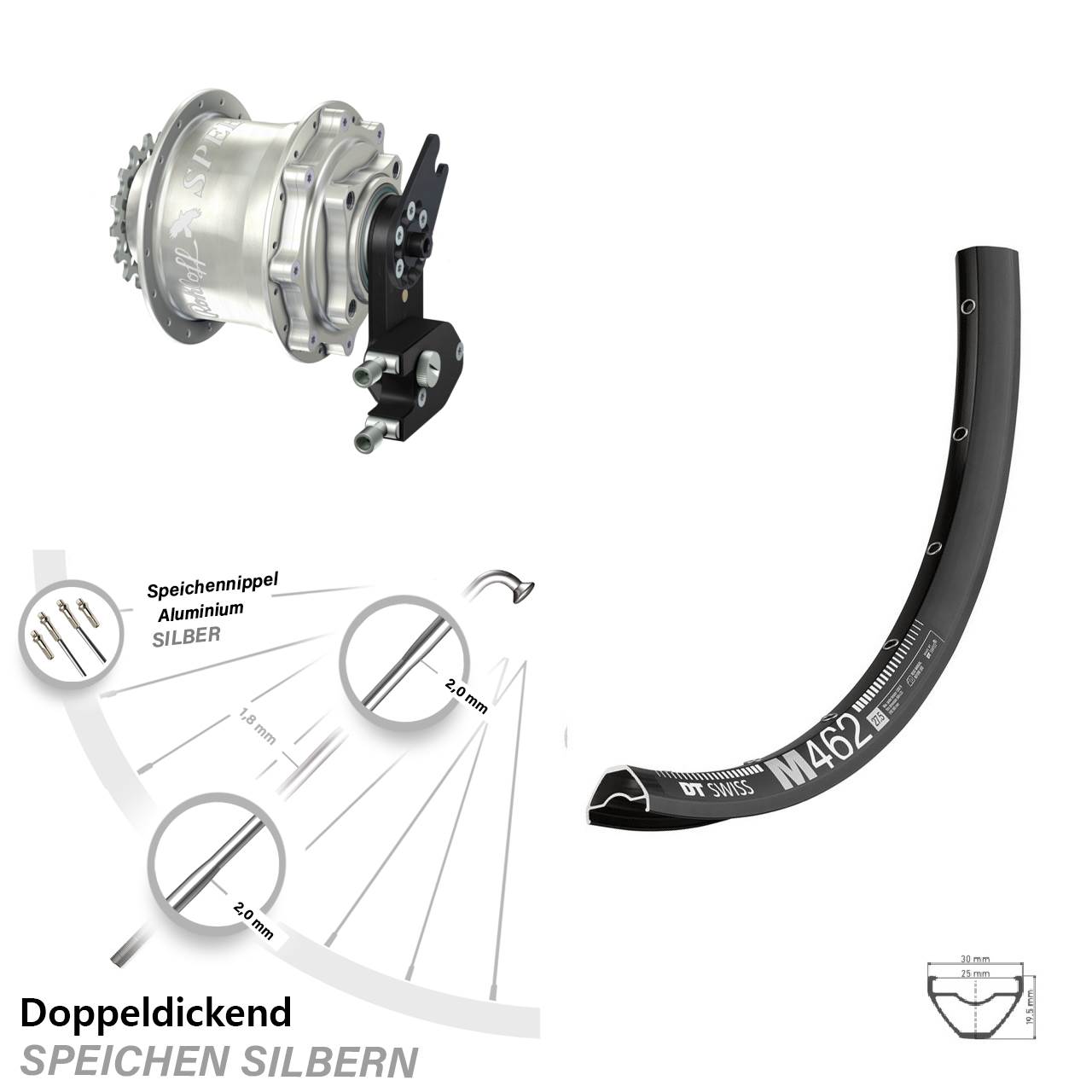DT Swiss M 462 Rohloff CC DB OEM2 Tandem 27,5 Zoll Disc Hinterrrad