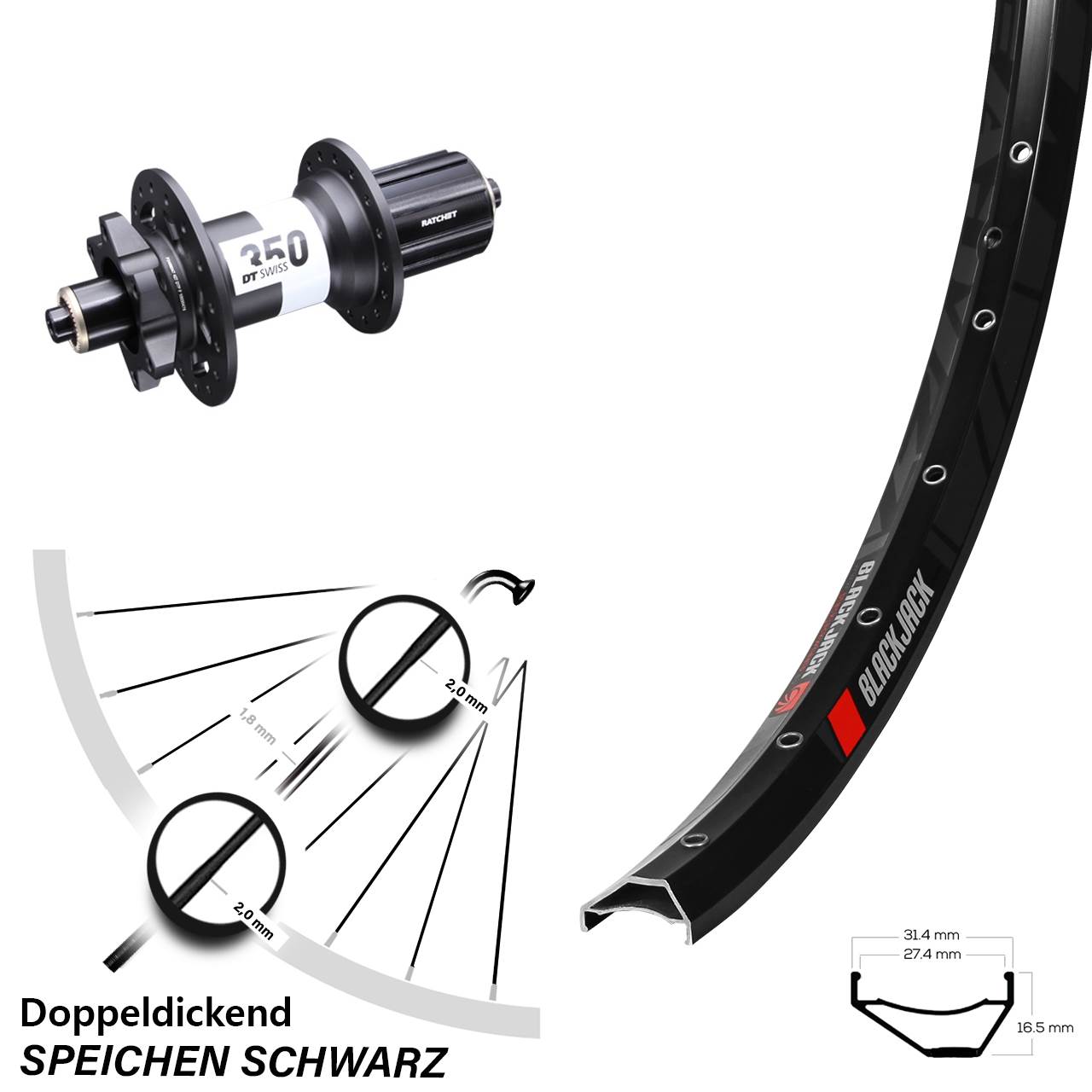 Rodi Ready 27 DT Swiss 350 27,5 Zoll 6-Loch Hinterrad QR Boost 8-11 fach