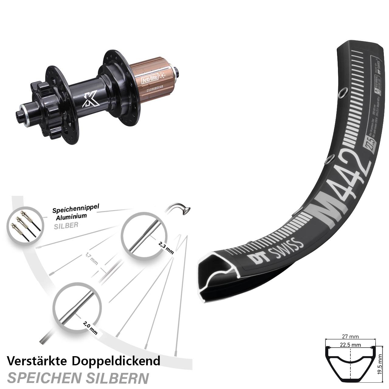 Hinterrad 6-Loch 29 Zoll DT Swiss M442 KX-M 8-12 fach QR