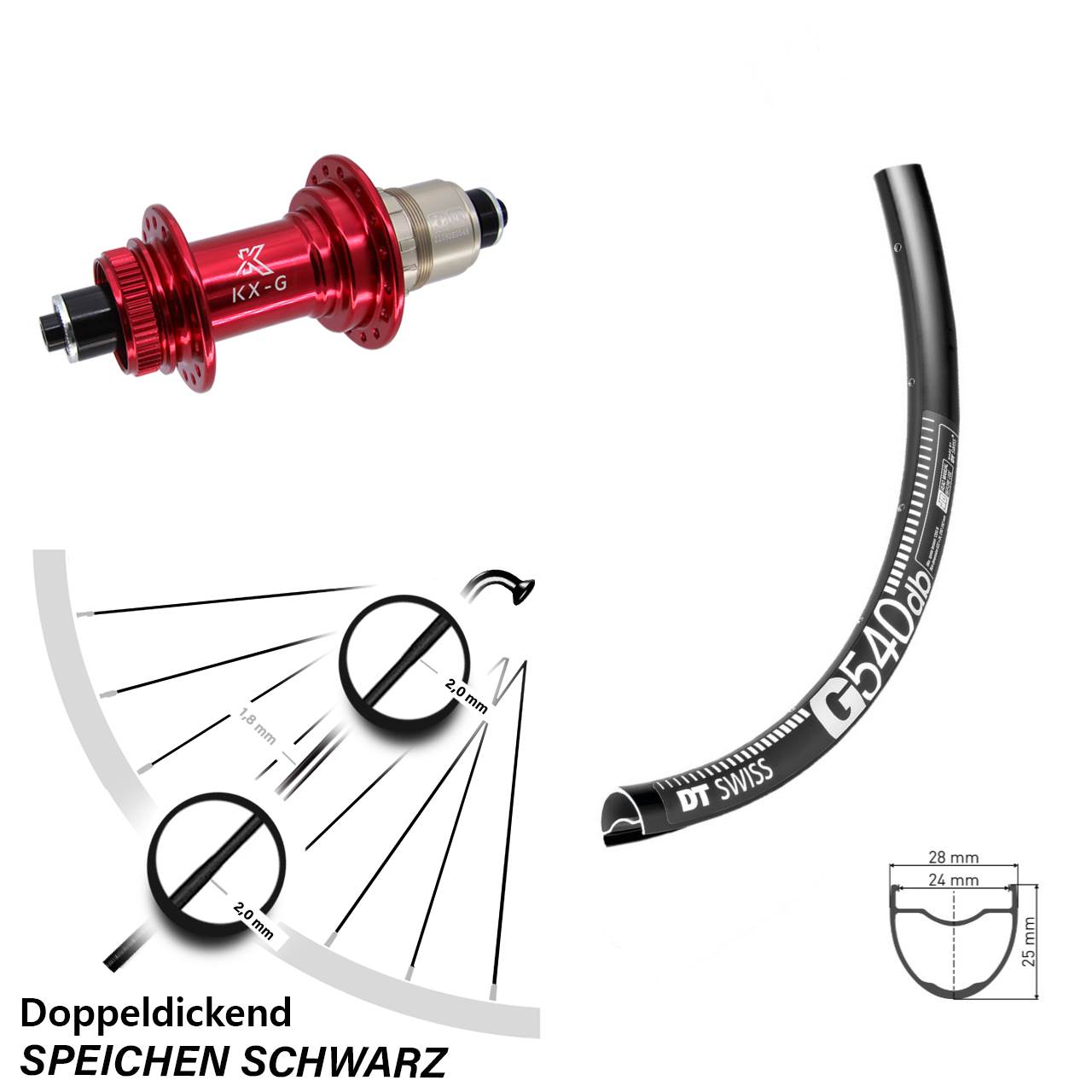 DT Swiss G540 KX-G rot XD-R 29 Zoll Disc Hinterrad für Schnellspanner