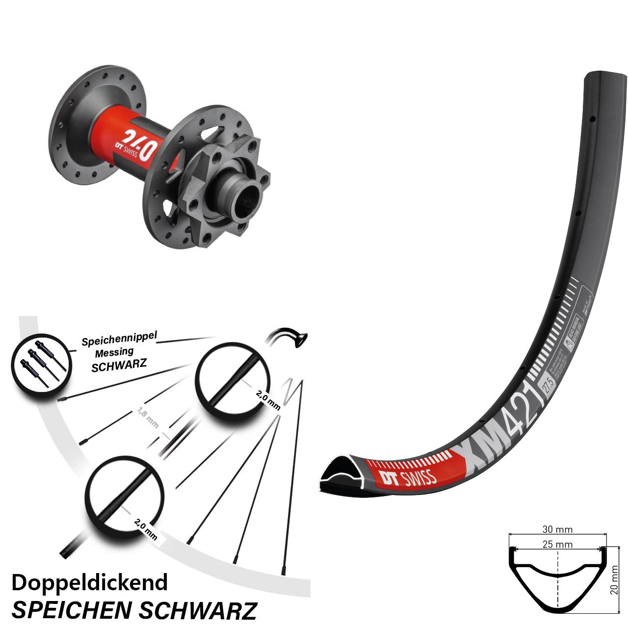 DT Swiss XM 421-240 27,5 Zoll Vorderrad 6-Loch 15x110 Boost
