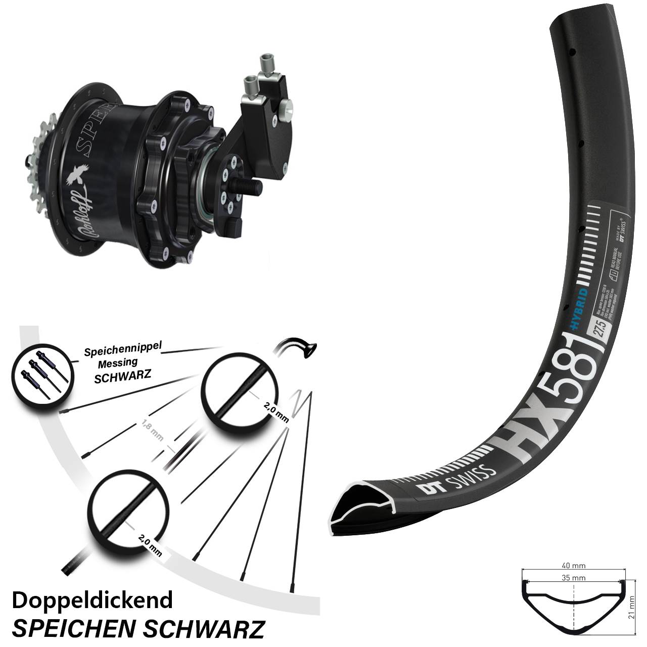 27,5 Zoll DT Swiss HX 581 Rohloff Speedhub TS DB OEM Tandem