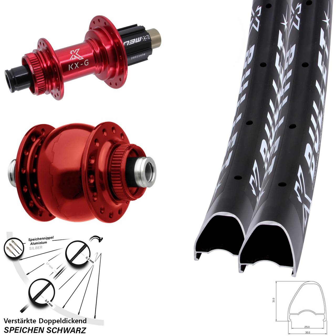 KX-G Bullet OS rot SON 28 29 Zoll Centerlock Laufradsatz 12x100/142 Campa N3W