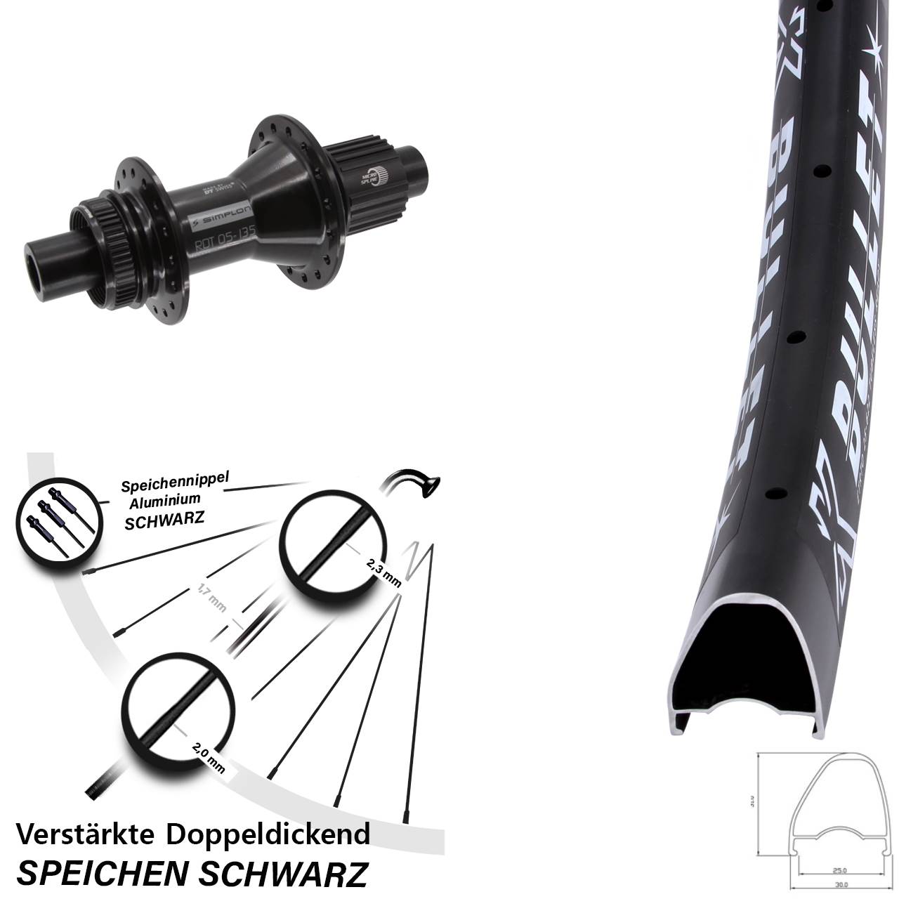 KX Bullet OS DT Swiss 370 Hybrid 28-29 Zoll Hinterrad Centerlock 12x142 Micro Spline