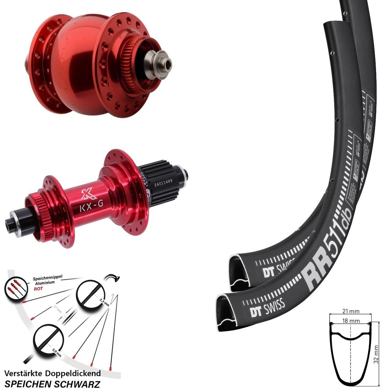 DT Swiss RR511 KX-G SON delux 28 Zoll Disc Laufrad-Satz rot Micro Spline QR