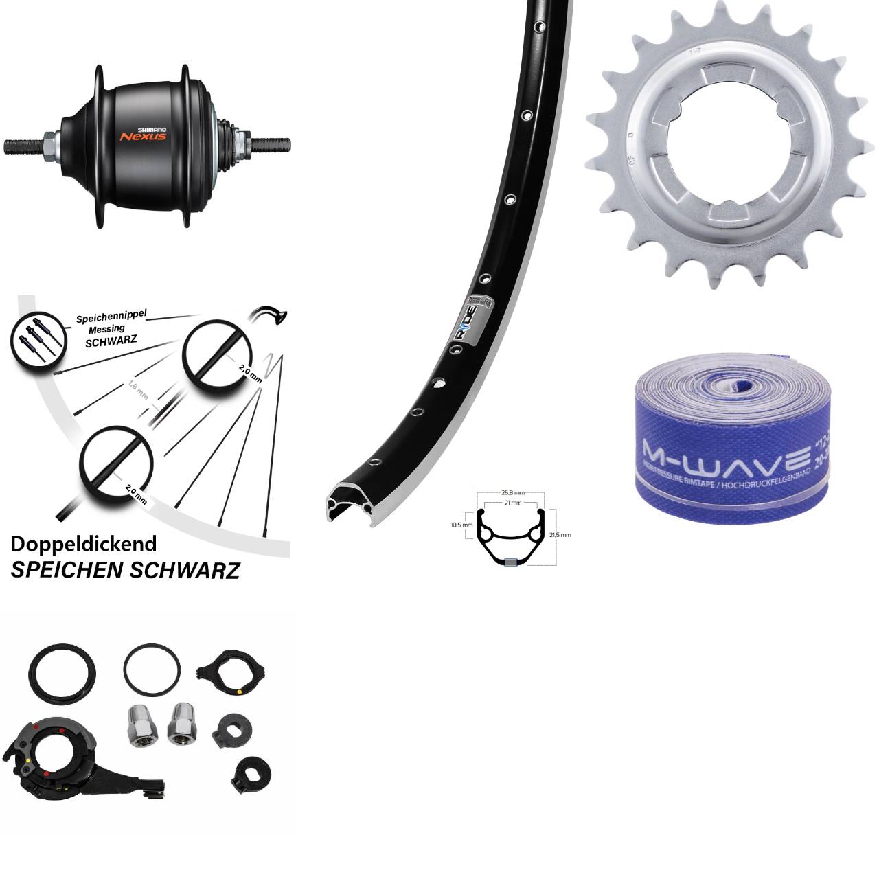 28 Zoll Hinterrad Ryde ZAC421 Shimano Nexus 8 Gang Freilauf schwarz