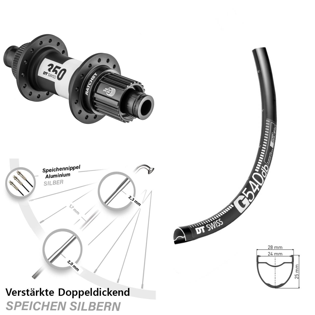 29 Zoll DT Swiss G540-350 Disc Hinterrad 12x142 Micro Spline