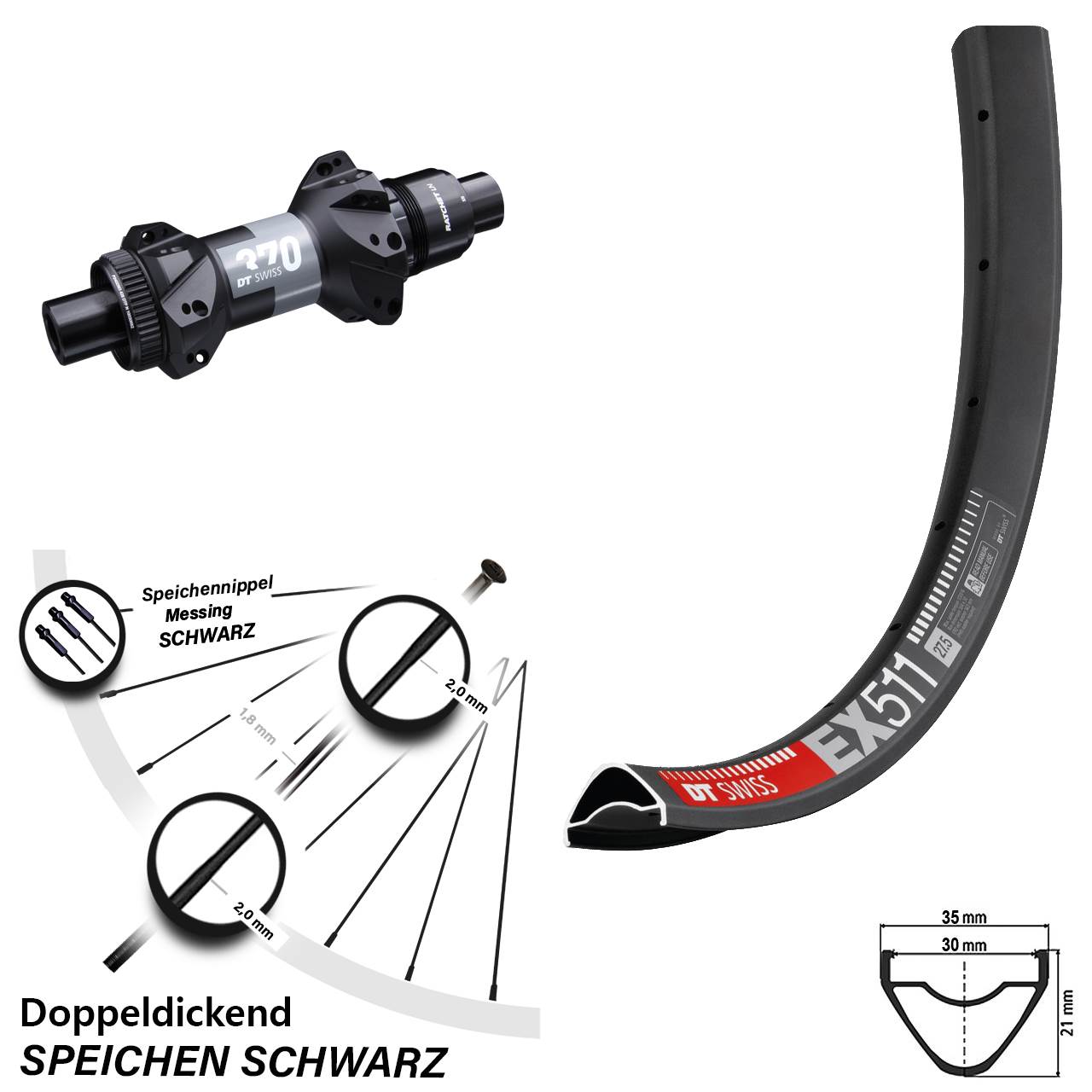 29 Zoll Hinterrad EX 511 DT Swiss 370 Boost Straightpull Sram XD