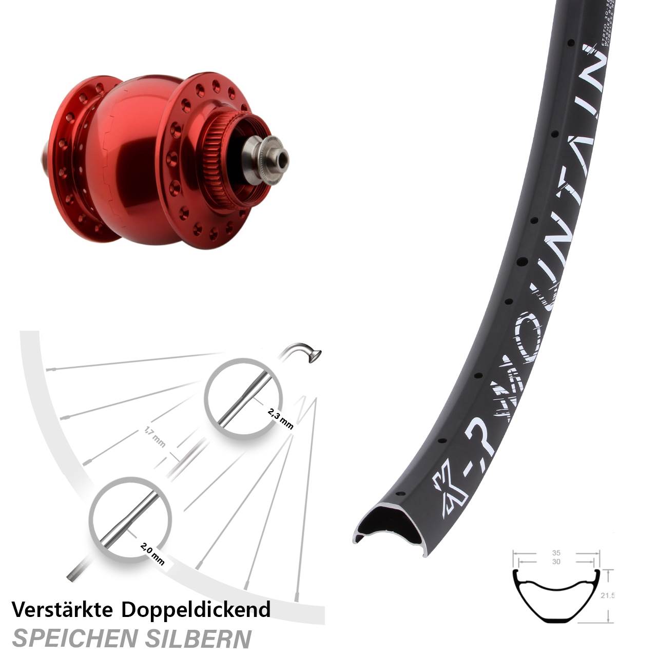 SON delux rot KX-R Mountain 29 Zoll Disc Vorderrad mit Nabendynamo QR