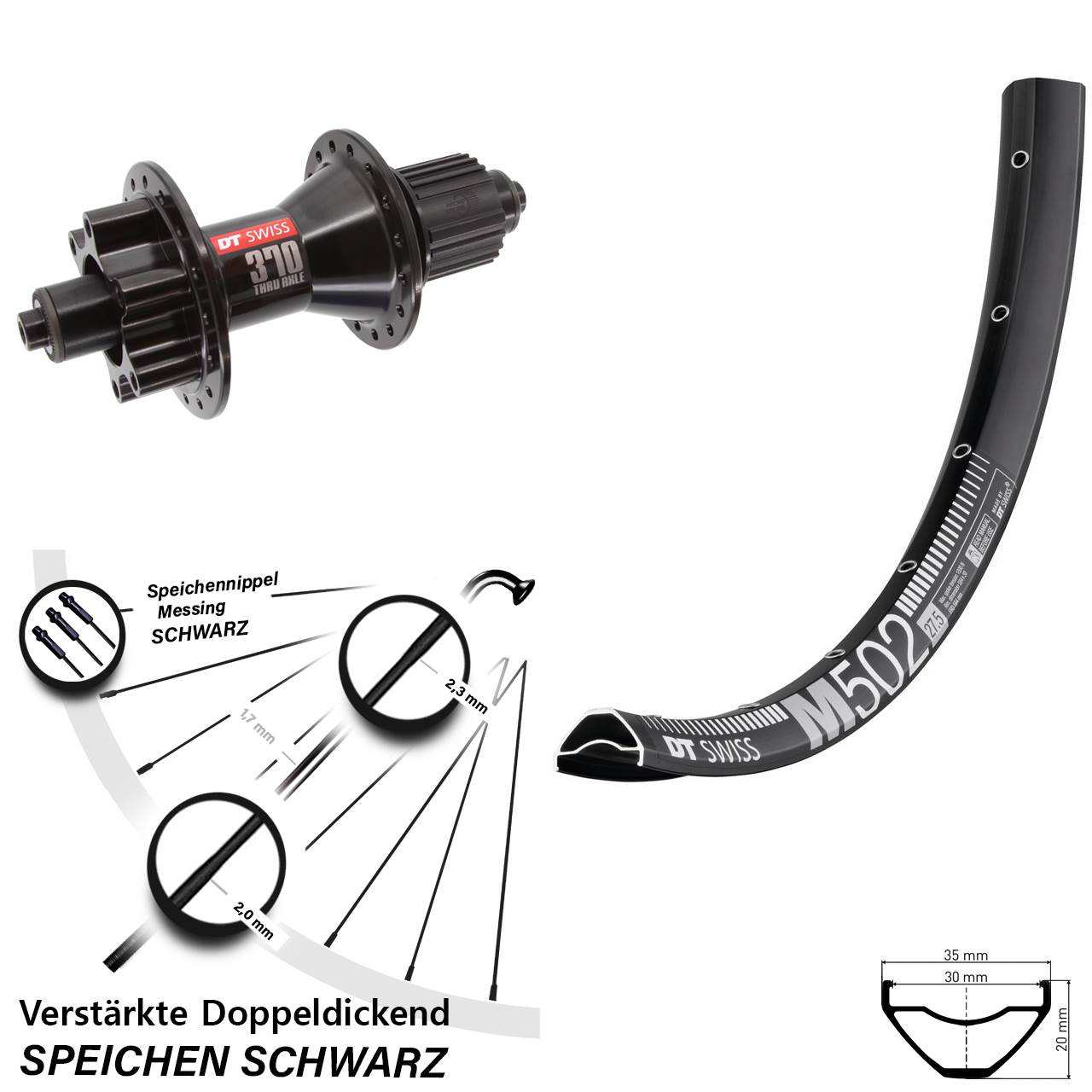 DT Swiss M 502-370 29 Zoll Hinterrad 6-Loch für Schnellspanner Micro Spline