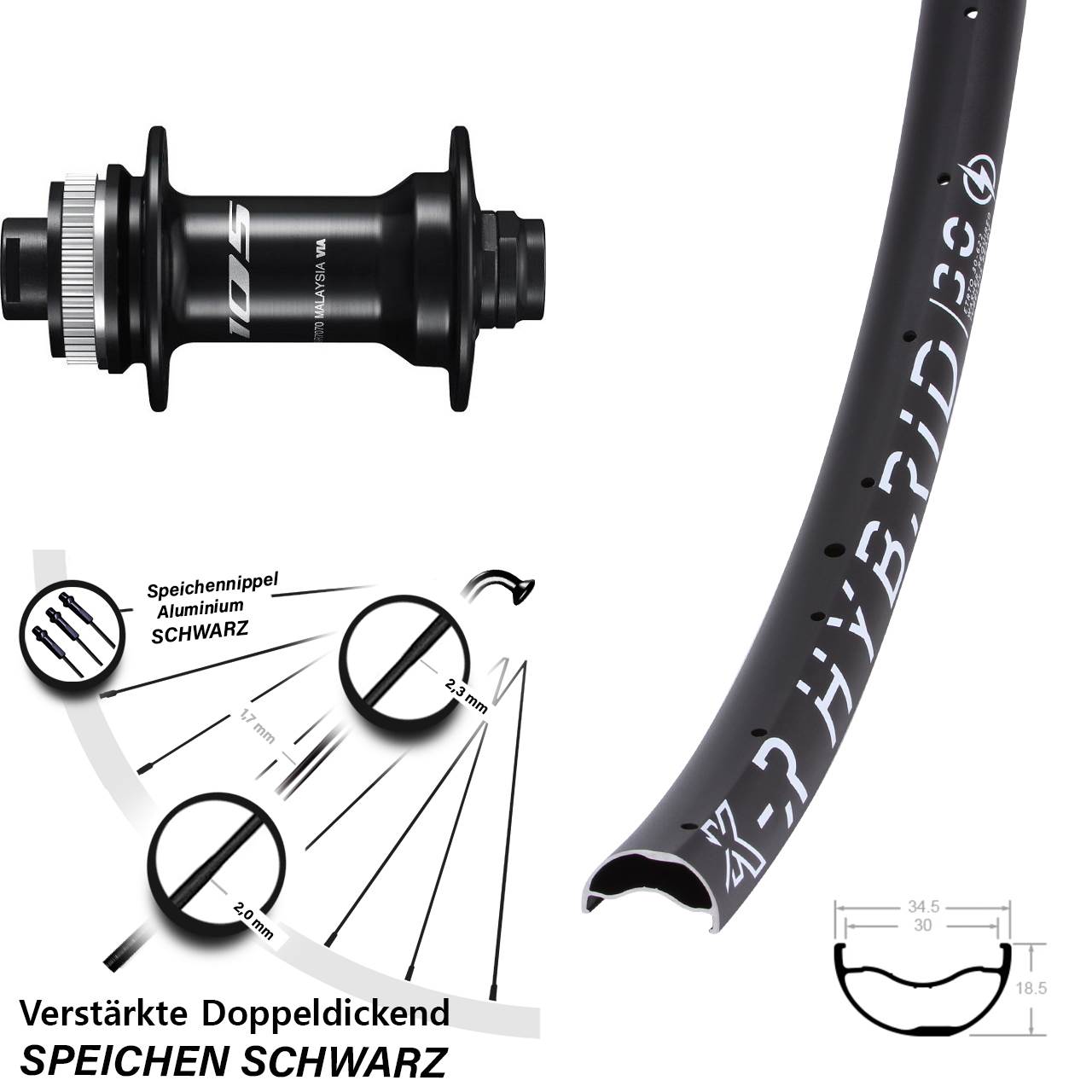 29 Zoll KX-R Hybrid 30 Shimano HB-R7070 Disc Vorderrad 12x100