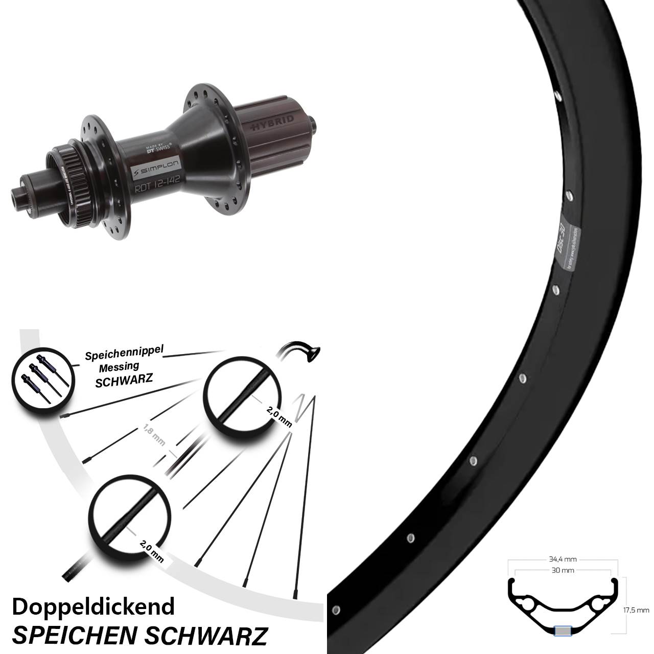 Disc Hinterrad 29 Zoll Ryde Disc 30 DT Swiss 370 Hybrid 8-11 fach HG QR