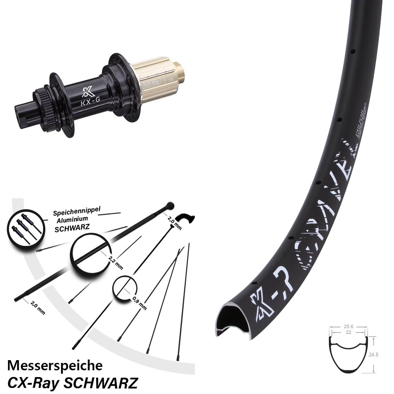 28-29 Zoll KX-R Gravel Messerspeiche Hinterrad Centerlock 12x142 8-12 fach HG CX-Ray