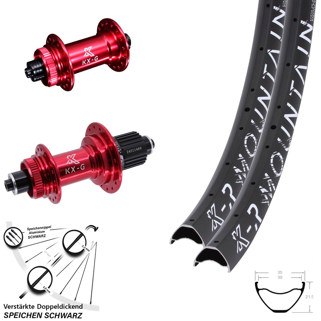 Disc Laufradsatz 27,5/29 Zoll KX-GR Mountain rot Micro Spline QR