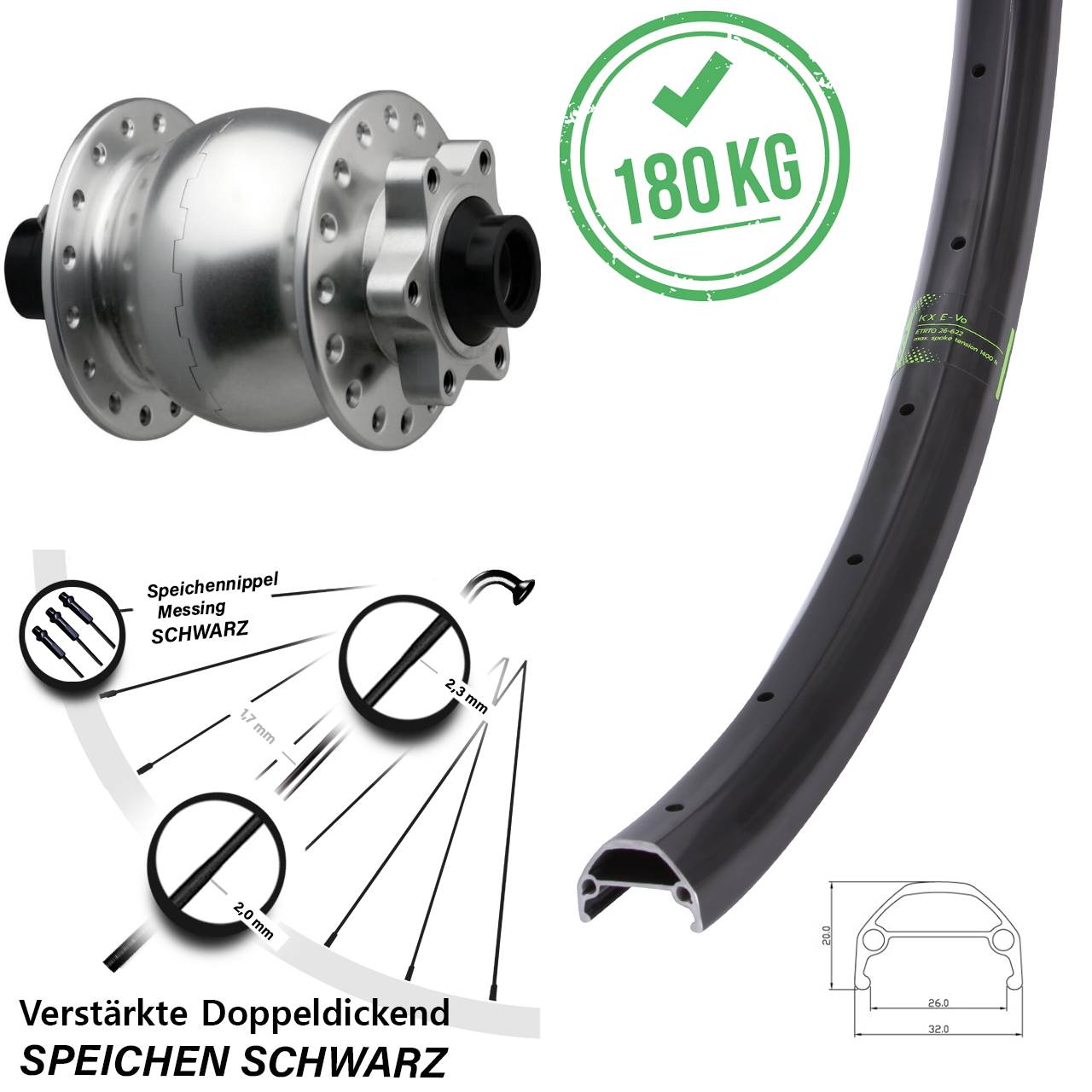 Disc Laufrad mit Nabendynamo 27,5 Zoll KX Evo SON 28 15x110 Boost