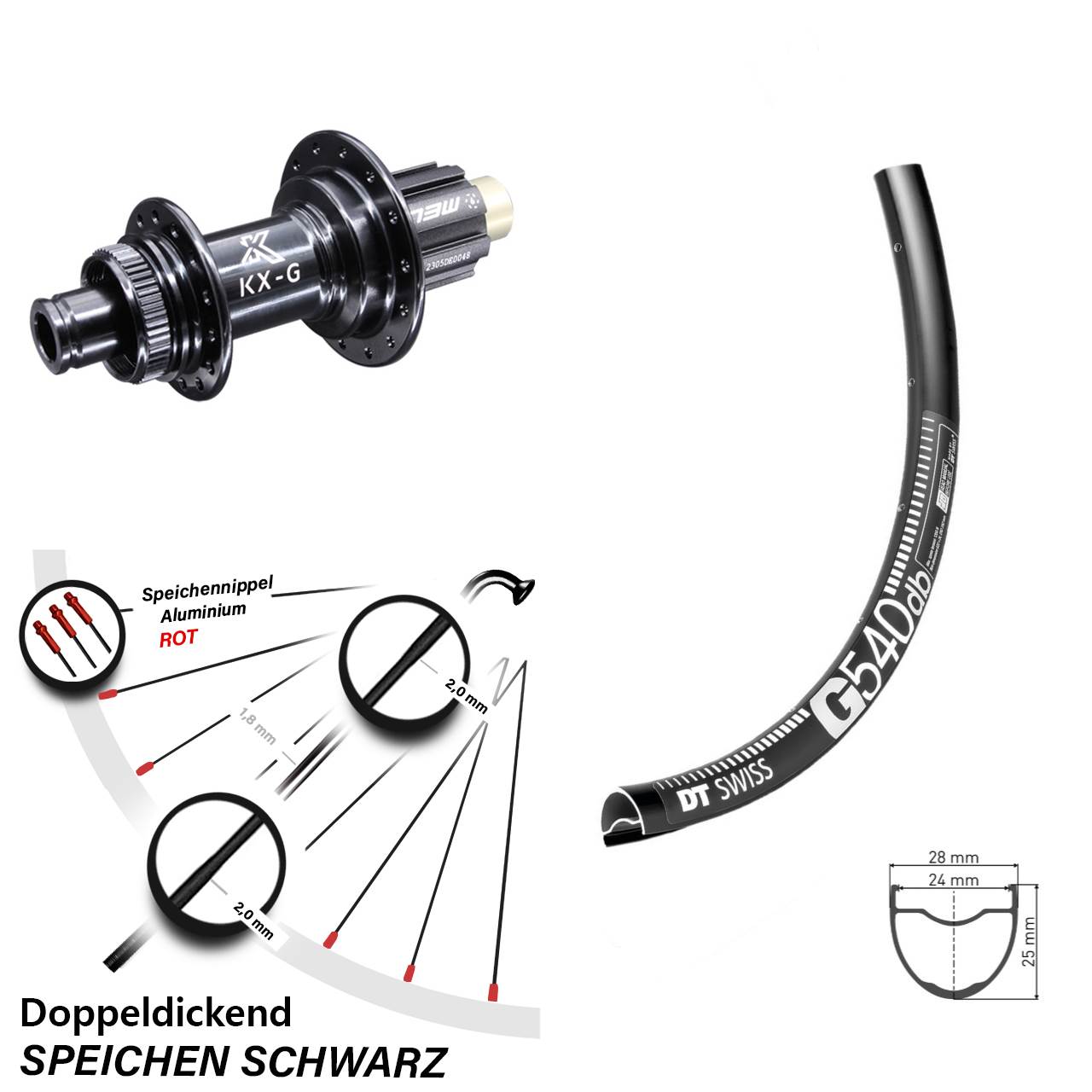 schwarzes 28 Zoll Hinterrad DT Swiss G 540 KX-G 12x142 mm Campagnolo N3W Centerlock