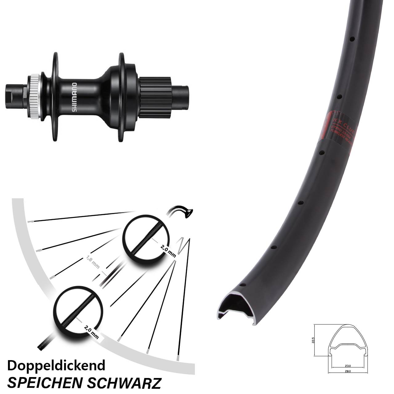 KX Clue Shimano FH-MT510 26 Zoll Disc Laufrad 12x142 Micro Spline